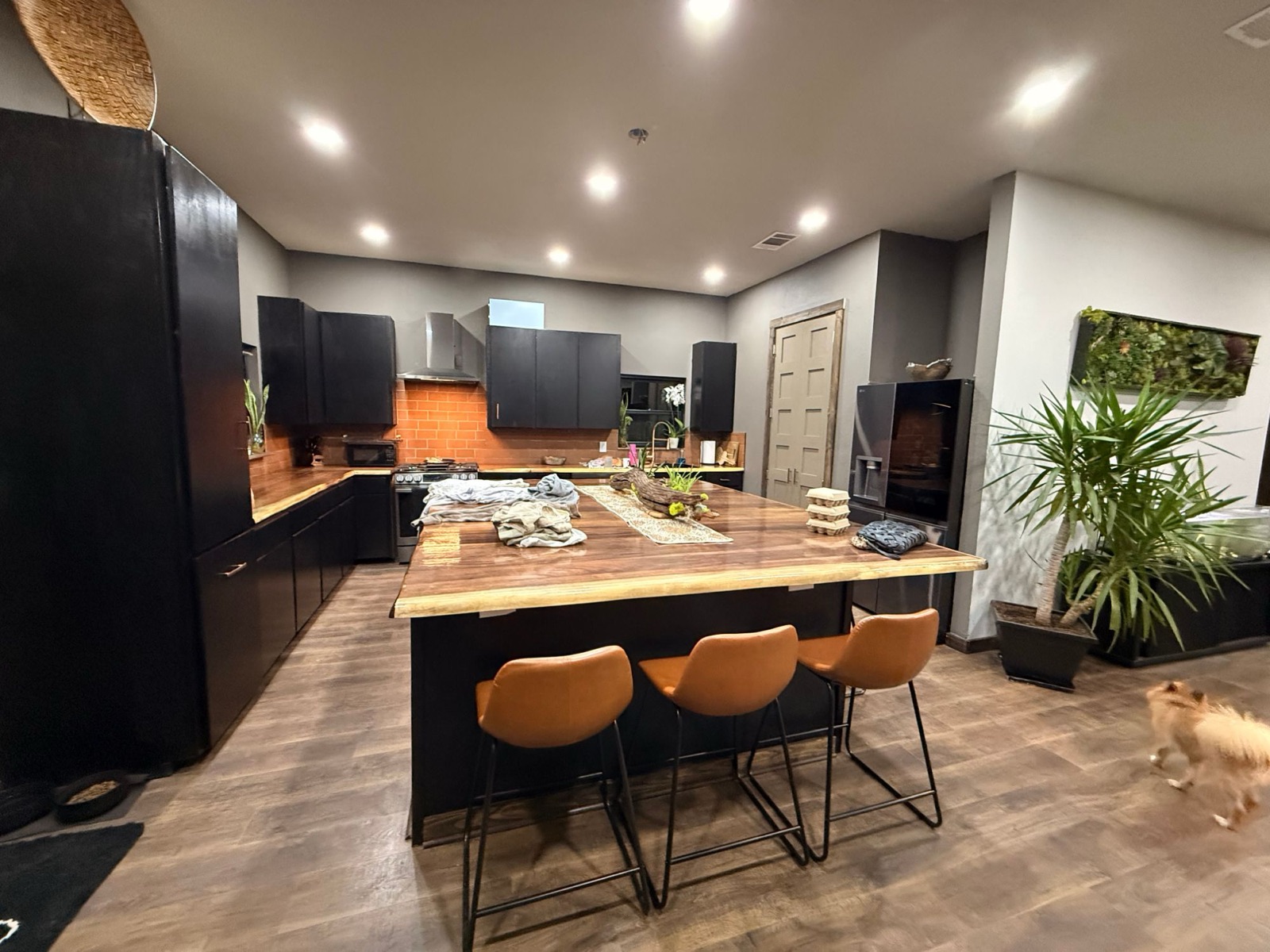 Finished kitchen with live-edge island